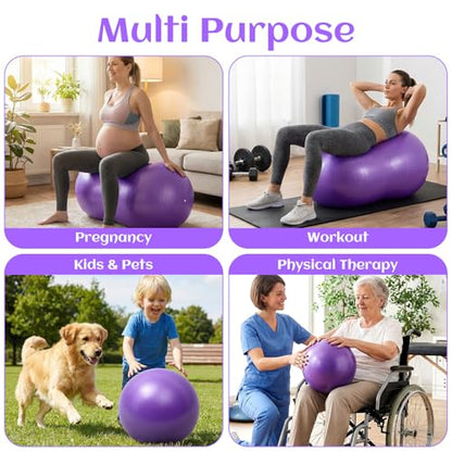 2PCS Peanut Balls 35.43×17.71 inch Exercise Yoga Pregnancy Ball with Pump, Anti Burst Physical Therapy Equipment for Labor Birthing Core Strength Training, Home Gym Fitness