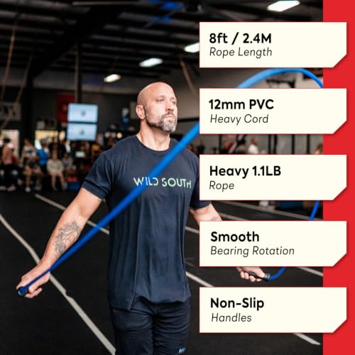 Elite Jumps Muay Thai 2.0 Weighted Jump Rope - Designed for High-Intensity Training, Muay Thai, & MMA Workouts - Heavy 1.3lb PVC Jump Ropes for Fitness - color: Blue - 8FT