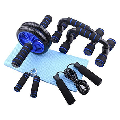 Abdominal Muscle Training Rollers, 5-In-1 Roller Kit with Knee Pads, Push-Up Bars, Handle Grips, Skipping Ropes, Home Gym Exercise Kits Suitable for Physical Training
