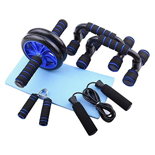 Abdominal Muscle Training Rollers, 5-In-1 Roller Kit with Knee Pads, Push-Up Bars, Handle Grips, Skipping Ropes, Home Gym Exercise Kits Suitable for Physical Training