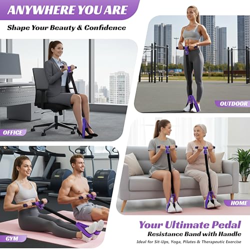Multifunction Pedal Resistance Band with Handle, 50LBS Foot Pedal Resistance Bands for Core/ABS, Arm, Waist, Abdomen, Leg Workout, Portable Sit Up Exercise Equipment for Women