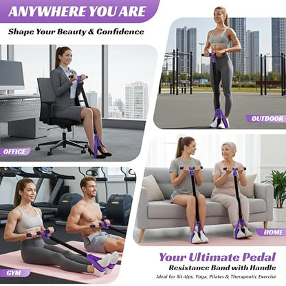 Multifunction Pedal Resistance Band with Handle, 50LBS Foot Pedal Resistance Bands for Core/ABS, Arm, Waist, Abdomen, Leg Workout, Portable Sit Up Exercise Equipment for Women