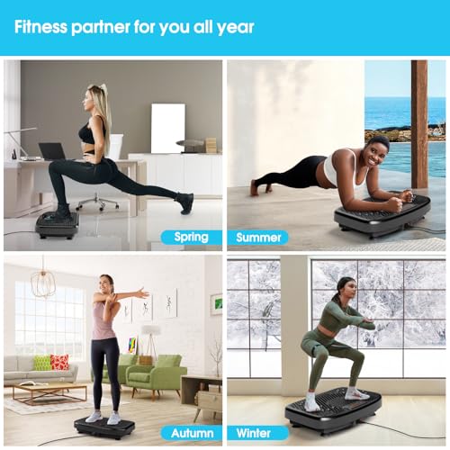 SoftGym Waver Vibration Plate Exercise Machine for Lymphatic Drainage Weight Loss,120 Speed Levels Vibrating Platform with Resistance Bands,Full-Body Workout Equipment for Muscle Activation - style: Slim- Black