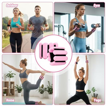 2 PCS Ankle Weights for Women and Men Adjustable Wrist Weighted Training Bracelet Wrist Ankle Set for Walking Running Yoga Pilates Strength Foot weights for exercise Workout Pink 1Lbs