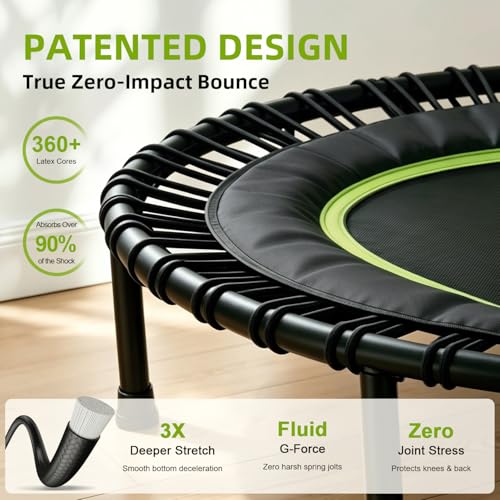40"/46"/50" Bungee Rebounder Trampoline for Adults, 460LBS Low Impact Quiet Foldable Mini Trampoline, Easy Assembly Indoor Fitness Rebounder with Handle for Whole-Body Workout