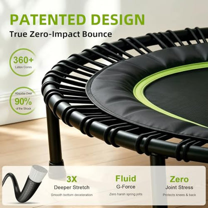 40"/46"/50" Bungee Rebounder Trampoline for Adults, 460LBS Low Impact Quiet Foldable Mini Trampoline, Easy Assembly Indoor Fitness Rebounder with Handle for Whole-Body Workout