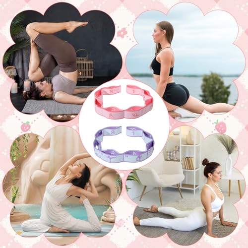 Adjustable Stretch Strap, 2 Pcs Elastic Yoga Stretching Strap with Loops 8-Loop Dance Stretch Band Stretching Bands for Flexibility Multi-Loop Exercise Bands for Pilates, Latin and Yoga