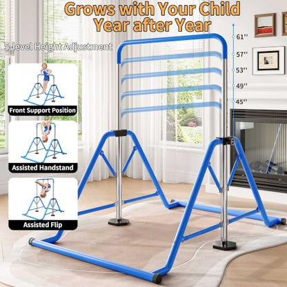 Expandable Gymnastics Bars 45''-61'' with Side Support Bars for Kids - color: Blue