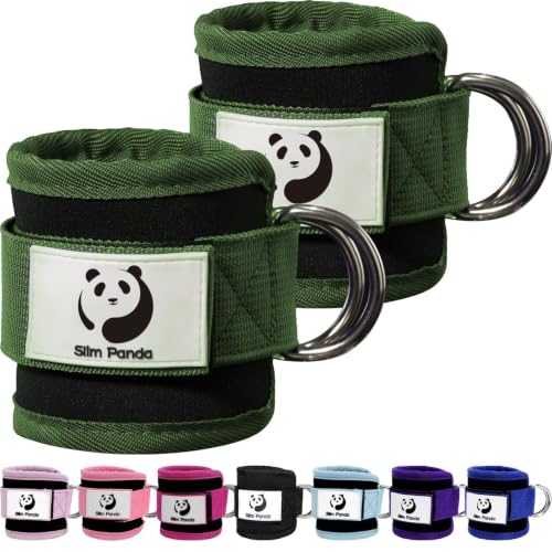 Slim Panda Ankle Strap for Cable Machine,Ankle Cuff for Kickbacks, Booty Hip Abductors,Glute Workouts, Leg Extensions, Curls for Men and Women, Adjustable with Double D-Rings - color: Green, style: Pair