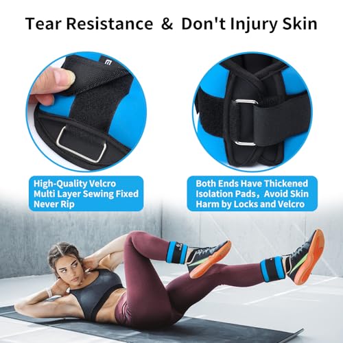 ELEAMY Ankle Weights for Women & Men - 0.5/1/2/3lb*2 Pairs - color: Black-Blue, size: 1.0 Lbs Each (2.0 Lbs Pair)