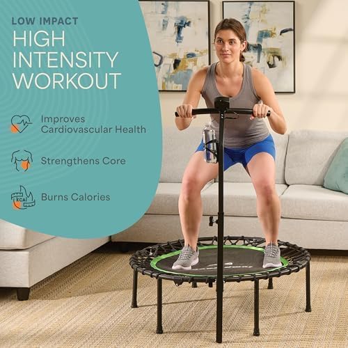 Lifepro Jumptrack Indoor Rebounder Trampoline for Adults with Handle Bar & Jump Counter – Foldable 40” Portable Silent Bungee System for Low-Impact Cardio & Exercise Trampoline Indoor/Outdoor Workouts
