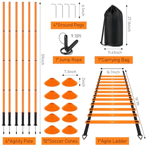 Soccer Training Equipment,Agility Speed Training Set, 20ft Agility Ladder - color: Orange