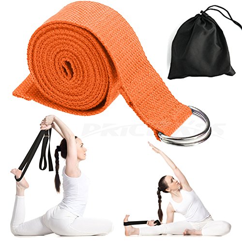 Yoga Strap – Sturdy Cotton Exercise Straps 6FT Straps - Adjustable D-Ring Buckle Gives Stretching Flexibility For Yoga Stretching & General Fitness Physical Therapy Pilates Gym Workouts - color: orange