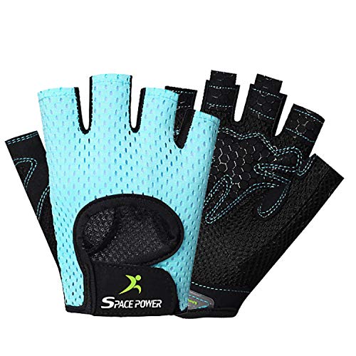 spacepower Workout Gloves - Lightweight Breathable Gym Gloves for Women & Men's Exercise - color: Blue, size: Large