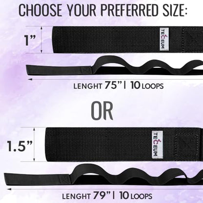 Stretching Strap with 10 Loops – Non-Elastic Yoga Strap for Physical Therapy – Stretch Band for Hamstring, Leg, Hip & Knee Rehab – Pilates, Flexibility & Mobility Exercise for Men & Women