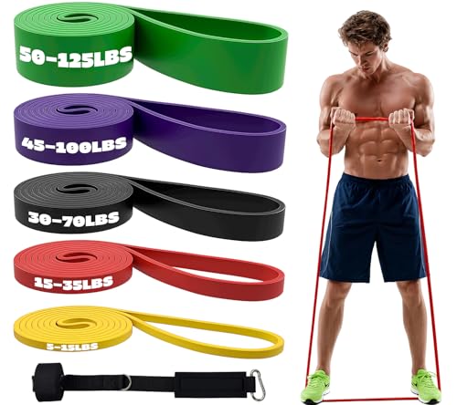 Resistance Bands Set with Door Anchor, Multi-Levels Pull Up Assistance Bands, Exercise Bands for Working Out, Stretching, Muscle Training, Physical Therapy (Men/Women) - color: 5PCS(5-125LBS)