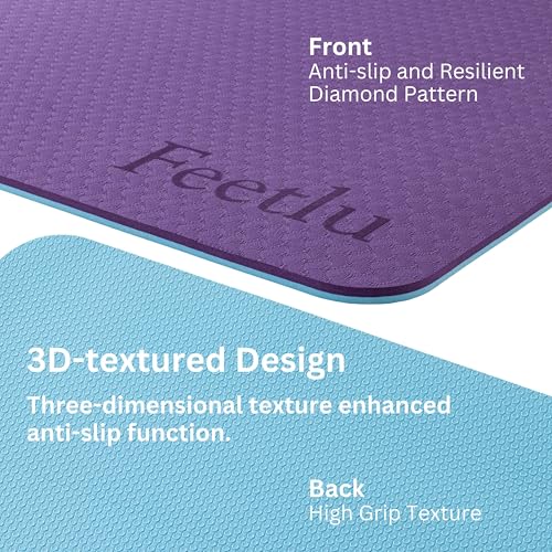Extra Thick Yoga Mat with Carry Strap, 10mm Non-Slip Exercise Mat, 72 x 24 Inch Cushioned Workout Mat for Yoga, Pilates, Stretching & Floor Exercises