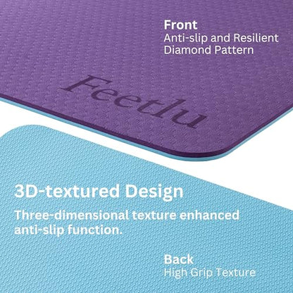 Extra Thick Yoga Mat with Carry Strap, 10mm Non-Slip Exercise Mat, 72 x 24 Inch Cushioned Workout Mat for Yoga, Pilates, Stretching & Floor Exercises