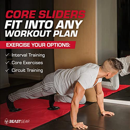 Core Sliders by Beast Gear – Double Sided Gliding Discs for Abdominal Exercises - Carpet and Hard Floors