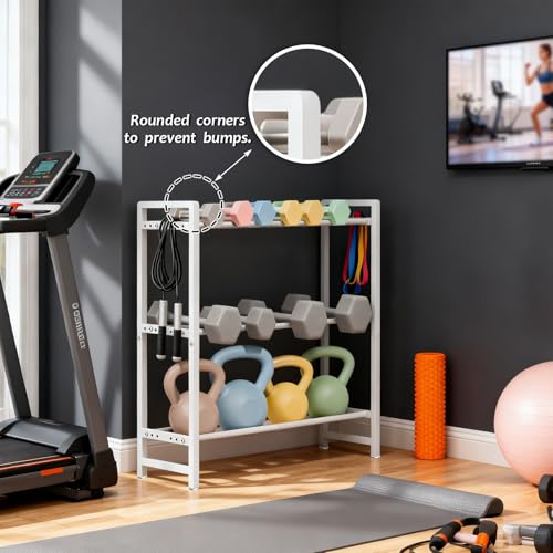 Aduanbang 3-Tier Adjustable Dumbbell Rack, Heavy-Duty Weight Storage Stand, 390 LB Capacity, Space-Saving Home Gym Organizer - color: White