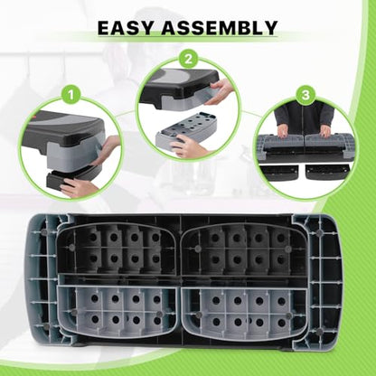 Aerobics Stepper Platform for Exercise Adjustable Compact Workout Step for Cardio, Core and Strength Training