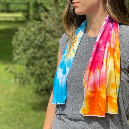 Extended Size Cooling Towel – Be Cool in Style - Heat Relief, Soft, Lightweight, Sun Protection, Easy Clean - Perfect for Biking, Hiking, Running, Yoga, Golf, Gardening - Tie Dye Ring M - color: Tie Dye Ring