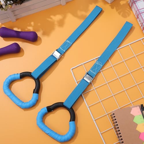 ’s Adjustable Gymnastic Rings Set with 1m Straps, Blue Cartoon Design, Strength Training Equipment for Pull-ups and Fitness Workout