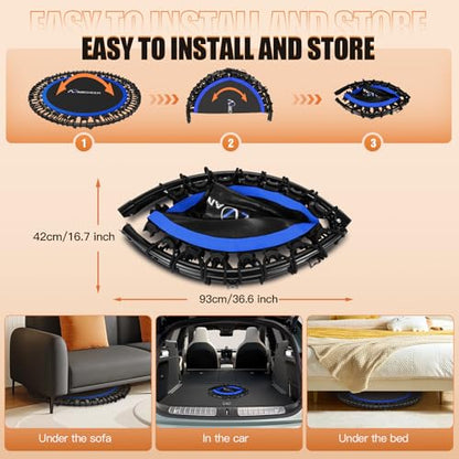 ANCHEER 40"/48" Foldable Mini Trampoline with Adjustable Handle for Adults - color: Blue, size: 48 inch