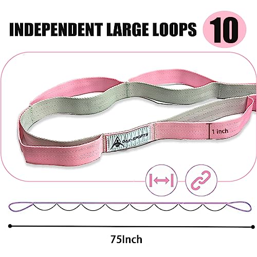 Stretching Strap Yoga Strap with Loops, Stretch Straps for Physical Therapy, Non-Elastic Exercise Strap for Pilates, Dance and Gymnastics with Workout Guide - color: Black+Pink/Light Gray