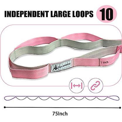 Stretching Strap Yoga Strap with Loops, Stretch Straps for Physical Therapy, Non-Elastic Exercise Strap for Pilates, Dance and Gymnastics with Workout Guide - color: Pink/Light Gray