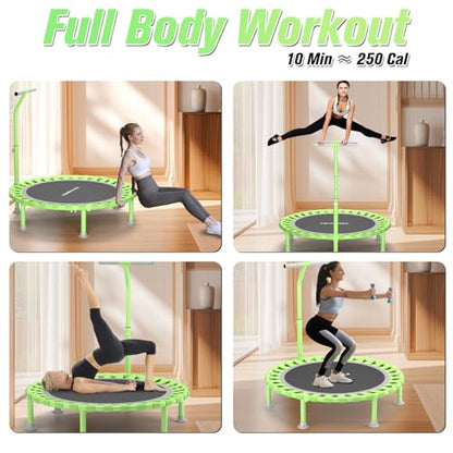 Foldable Mini Trampoline, 40" Rebounder Trampoline for Adults & Kids, 450lbs Capacity with T-Shaped Adjustable Bar, Indoor Fitness Workout Exercise Equipment - color: Green
