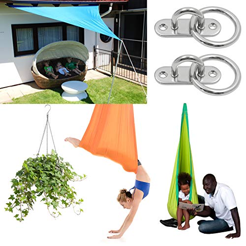 4Pcs M6 Ceiling Wall Mount Hook, Pad Eye Plate, Heavy Duty Anchor with Ring, 304 Stainless Steel, Great for Yoga Swings Hammocks/Boat Rigging/Marine Deck Hardware/Suspension Training Straps