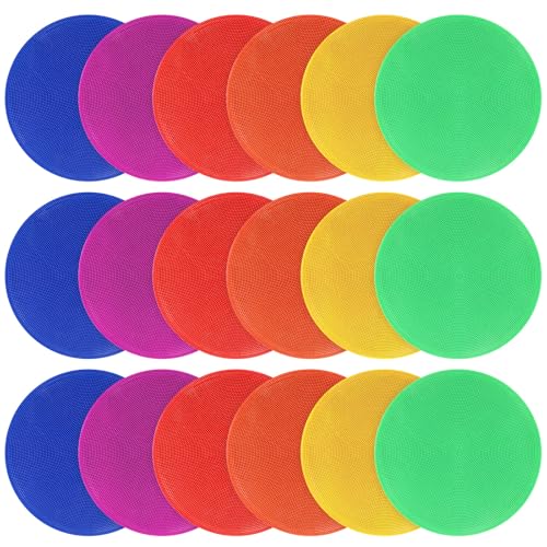 18 Pcs 9 Inch Spot Markers Poly Spots Non Slip Floor Dots for Gym Soccer Basketball Agility Training Cones for Sports TPE Material with Storage Bag