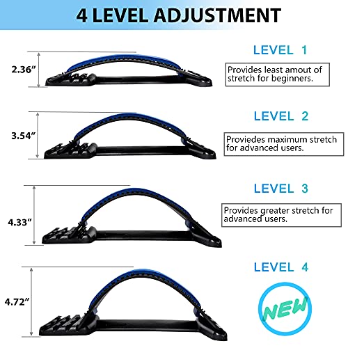 JUMPOW Back Stretcher for Lower Back Pain Relief, 4 Level Adjustable Lumbar Back Cracker Board for Scoliosis, Spine Decompression, Sciatica - color: Black, Blue-4 Level