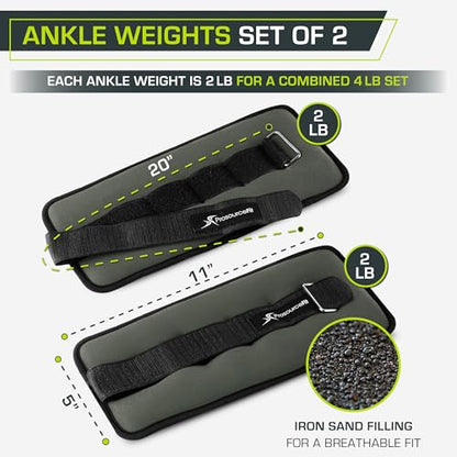 ProsourceFit Ankle/Wrist and Arm/Leg Weights Set of 2, Adjustable Strap 1 lb-5 lb, Adjustable Weight 15 lb, 10 lb, 7 lb for Men and Women - color: Grey, size: 2lb