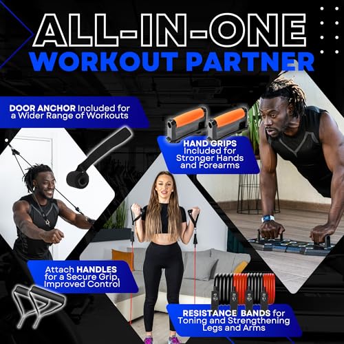 Push Up Board for Full Body Workout at Home - Portable, Joint Friendly, Fun & Motivating Home Workout Equipment with QR Code Guided Workouts - Ideal for Men, Women, Teens - L&C Exercise Essentials