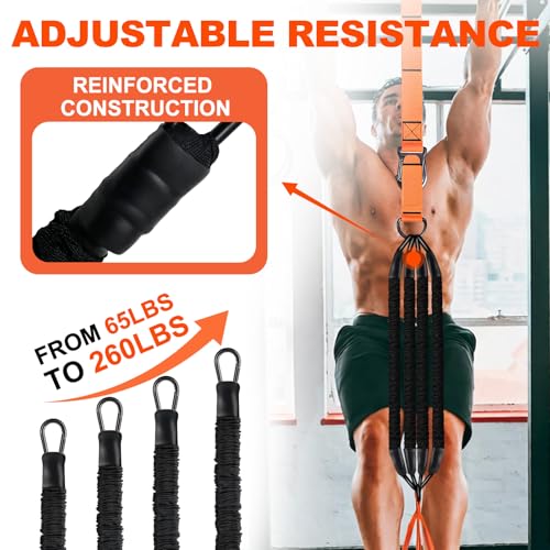 Pull Up Assistance Bands 65-260lbs, 4 Heavy Duty Pull Up Resistance Bands with Fabric Feet/Knee Rest for Pull Up Bar, Body Strength Training, Home Gym Fitness