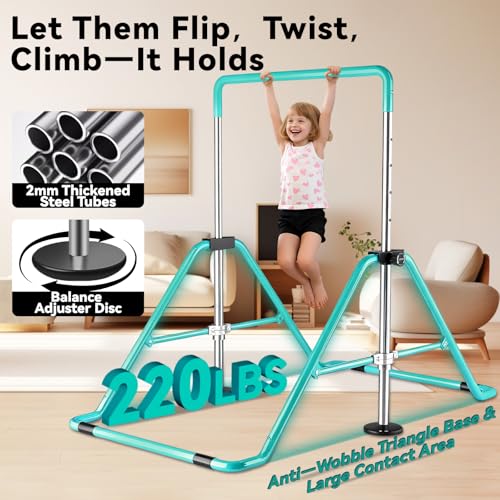 Kids Gymnastics Bar Gymnastic Equipment for Home Adjustable Height Gymnastic Training Bar Gymnastic Stuff for 3-7 Years Old Girls - color: Green