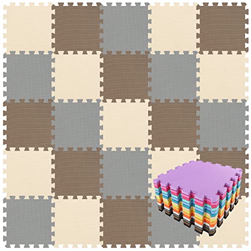 qqpp EVA Rubber 18 Tiles Interlocking Puzzle Foam Floor Mats - Baby Play Mat for Playing | Exercise Mat for Home Workout. Brown, Beige, Gray. QC-FJLb18N - color: 3 Brown, Beige, Gray, size: 18 Tiles