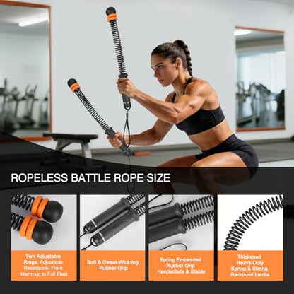 Ropeless Battle Ropes - Quiet Silicone End Caps Speed Rope, Adjustable 2-5LBS Resistance Training, Portable Home Gym Equipment for Cardio Boxing Workout (No Floor Noise, Apartment Friendly)