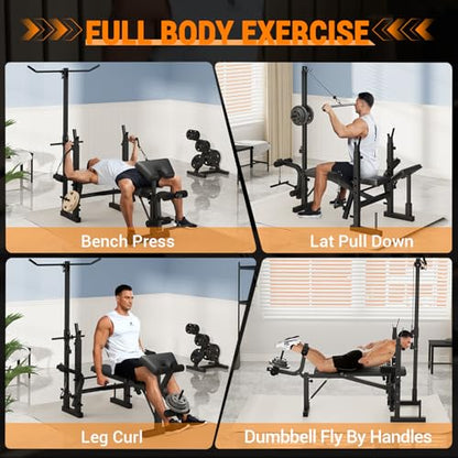 6-In-1 Foldable Weight Bench with Leg Extension & Preacher Curl, Adjustable Bench Press Station for Home Gym, 600LB Capacity, Compact Strength Training Bench for Dumbbell & Barbell Workouts