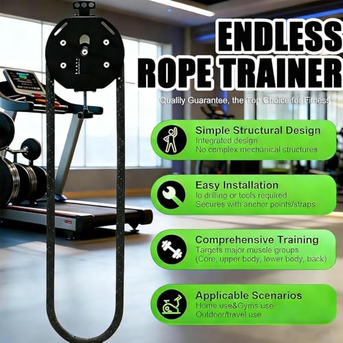Endless Rope Trainer | Resistance Trainer Machine | Pulley Rope Puller Fitness Rope Trainer | Pulley Rope Climbing Machine Adjustable Resista |14ft Closed-Loop Nylon Rope, Home Gym - color: Red