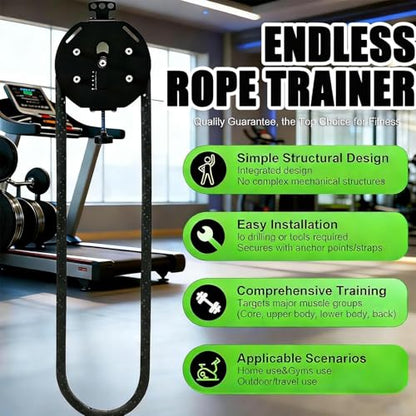 Endless Rope Trainer | Resistance Trainer Machine | Pulley Rope Puller Fitness Rope Trainer | Pulley Rope Climbing Machine Adjustable Resista |14ft Closed-Loop Nylon Rope, Home Gym - color: Red