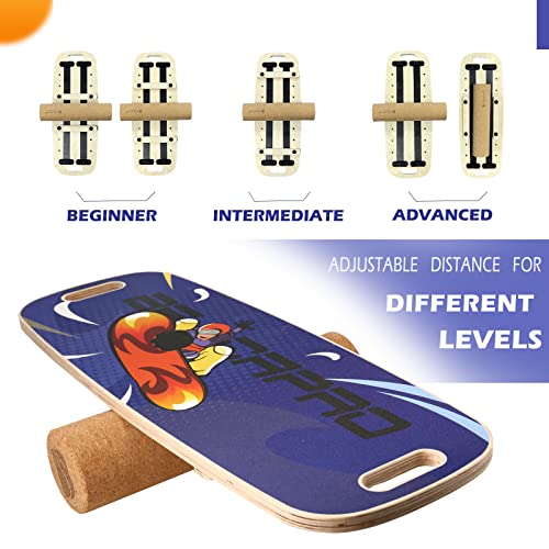Balance Board Trainer, Wooden Balance Board with Adjustable Stoppers -3 Different Distance Options-Balance Exercise Equipment for Fitness Work - color: Purple