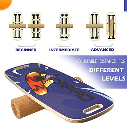 Balance Board Trainer, Wooden Balance Board with Adjustable Stoppers -3 Different Distance Options-Balance Exercise Equipment for Fitness Work - color: Purple