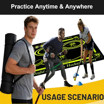 Hockey Training Equipment, Non-Slip Dribbling Training Mat, Indoor/Outdoor Field Trainer, Practice Aids to Improve Speed, Ball Control and Coordination, Includes Resistance Bands and Cones