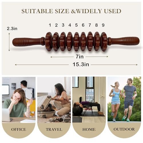 Wood Therapy Massage Stick, Wooden Cellulite Roller for Myofascial Trigger Points Relief, Lymphatic Drainage Massager for Body Sculpting, Muscle Tension Relief for Belly Legs Thighs