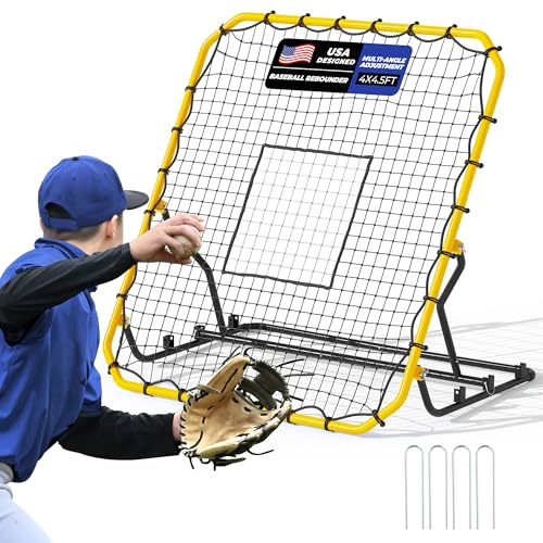 4x4.5FT Baseball Rebounder Net with 3 Adjustable Angles