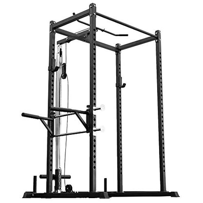 REP Fitness PR-1100 Power Rack Home Gym System, Squat Cage with Attachment Compatibility Multi-Grip Pull Up Bar, Adjustable J Cups, Extended Safeties, 700 lb Capacity, Strength Training Equipment - style: Power Rack + Lat/Row Attachment + Dip Attachment