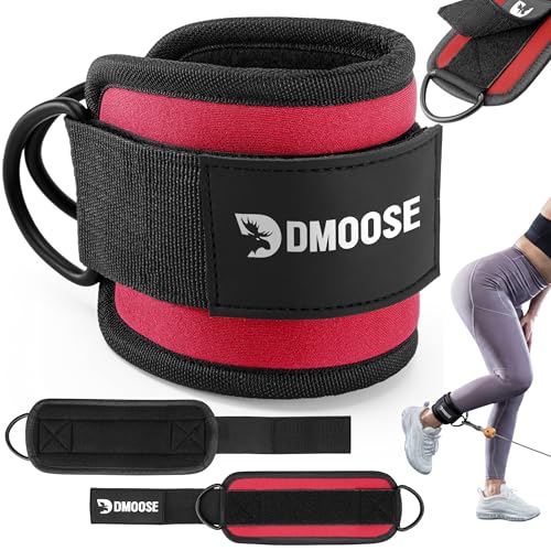 DMoose Fitness Ankle Strap for Cable Machine - One Size Fit with Premium Padding Cuffs, Ankle Bands for Working Out, Booty Workouts, Leg Extension, Hip Abductors, Kickbacks & Lower Body Exercises - color: Red - Single
